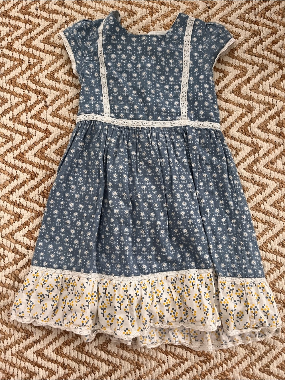 Mini Boden Blue Floral Lace-Trim Girls' Dress